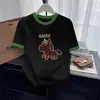 Camiseta de Algodón Elegante con Bloques de Color y Manga Corta para Mujer con Cuello Colorido, Camiseta Básica Versátil de Moda para Primavera y Verano