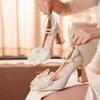 Tacón grueso tacón medio tacones altos zapatos de boda para mujer 2023 Verano nuevos zapatos de cordones de una sola capa zapatos de una sola capa ponibles