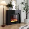 Gabinete Decorativo de Chimenea Negro Vintage Estilo Francés para Sala de Estar, Estante de Entrada Electrónico con Llama Simulada Estilo Europeo y Americano