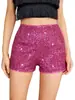 2025 Amazon Moda Multicolor Lantejoula Slim Fit Hot Pants Lantejoulas Cor Sólida Preto Cintura Média Sexy Perna Reta Shorts Feminino