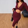 Conjunto de Moda Europeu e Americano Transfronteiriço para Mulheres, Sexy e Versátil, Novo Conjunto de Duas Peças com Top Bordô para Outono e Inverno