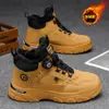 Botas Martin de caña alta forradas de polar de invierno para hombre, zapatos modernos versátiles, botas de trabajo cálidas engrosadas, botines casuales de suela gruesa, zapatos de algodón