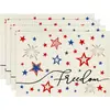 Manteles Individuales de Lino Estampados del Día de la Independencia Americana Transfronterizos para Reuniones Familiares, Celebraciones Festivas, Manteles para Vajilla Resistentes al Calor y a las Manchas, Conmemorativos