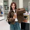 Jaqueta Suede Curta Maillard para Mulheres, Primavera e Outono Retro Americano Chic Preguiçoso, Jaqueta de Couro Cool e Ousada
