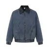 Chaqueta de trabajo desgastada para hombre, estilo callejero punk, diseño patchwork deconstruido, chaqueta con solapa de cuero PU de color contrastante para primavera y otoño