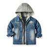 Chaqueta de mezclilla para niños coreanos otoño e invierno moda ventilador cremallera manga larga con capucha mezclilla dos piezas falsas chaqueta de mezclilla
