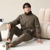 Pijama para Hombre Invierno Tres Capas Engrosado Forrado de Felpa Chaqueta de Algodón Ropa de Casa Súper Gruesa de Coral Fleece Otoño e Invierno para Hombre