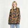 Suéter pullover retro americano con estampado de leopardo para mujer, nuevo estilo otoño e invierno, corte holgado, hombros caídos, tejido, suave y acogedor, top adelgazante
