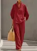 Conjunto de Camisa Feminina Estilo Europeu e Americano Novo da Primavera 2026 Cardigã com Botão Conjunto Casual Solto Confortável