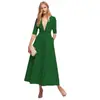 Nova Coleção Outono 2026 Europeia e Americana de Roupas Femininas para Comércio Exterior, Vestido Formal, Vestido Longo de Manga Média para Amazon, Vestido Sexy com Decote V