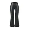 Calça Sexy de Couro PU Justa ao Corpo Estilo Desejo Puro, Calças Estilo Americano para Primavera e Outono, Calças Retas Elásticas de Couro Sintético High Street, Calças de Barra Larga Levemente Flare Comprimento Total