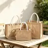 Bolsa de Yute Personalizada Impermeable Gran Capacidad Bolsa Tote de Yute Parche Blanco Lino Patchwork Bolsa 3D Bolsa para Viaje Compras