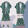 Traje de Praia de Verão Masculino Camisa Floral de Manga Curta Casual Esportivo Havaiano Casal Shorts de Beira-Mar Conjunto de Duas Peças para Férias