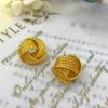 Pendientes de circonita cúbica de lujo, estilo medieval vintage, con luz hueca, chapados en cobre y oro auténtico, con diseño de patrón tejido, venta al por mayor