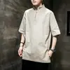Top de diseño elegante con manga, transpirable y ligero, camiseta talla grande para hombres corpulentos, de verano, bordado, estilo chino, corte holgado