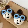 Diseño de cachorro de dibujos animados, pantuflas de algodón esponjosas, lindas y suaves, con suela gruesa, perfectas para uso en interiores y diseñadas para mujeres