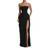 Roupas femininas transfronteiriças europeias e americanas de 2026: vestido strapless liso elegante e sexy, um vestido justo estilo francês com fenda, perfeito para banquetes