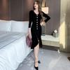 Otoño 2026 Nuevo Moda Femenina Transfronteriza Elegante Vestido de Terciopelo de un Solo Botón Bodycon Falda de Cola de Pez Mujer 4474