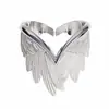 Anel Criativo de Dedo Indicador com Asas de Anjo, Anel Aberto Ajustável Personalizado da Moda, Anel de Asa de Pena Escovada Unissex