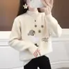 Suéter de cuello medio para mujer, Nuevo estilo Otoño e Invierno, Elegante top de terciopelo de visón, Chaqueta corta, Camiseta básica de punto para mujer, Mangas largas