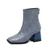 Botines de tacón alto con puntera cuadrada y bloques de color para mujer de talla grande, estilo europeo y americano, comercio exterior 1004
