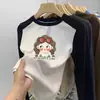 Camiseta interior térmica de manga larga con bloques de color y cuello redondo, nuevo estilo 2026 para niños de mediana y mayor edad, camiseta interior versátil para niñas, ropa de otoño e invierno