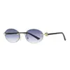 Nuevo Estilo Gafas de Sol para Mujer Estilo Europeo y Americano Transfronterizas Ovaladas con Borde Graduado sin Marco Cortadas en el Borde Gafas de Metal de Gama Alta para Mujer