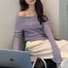 Top de Malha Feminino Novo Estilo Europeu e Americano Cross-Border, Peça Quente Sexy e Fashion de Manga Longa, Slim-Fit, Uma Manga Só