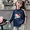 Camiseta de algodón puro para niña con tres rayas y manga larga para primavera y otoño, adecuada para niños mayores, top versátil casual de cuello redondo, capa base dulce y linda