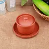 Olla de estofado con borde dorado, Olla de sopa de arcilla púrpura comercial, Bol de cerámica para huevo al vapor con tapa, Olla de estofado pequeña, Olla de porcelana blanca a prueba de agua para estofado de nido de pájaro, Pera asada