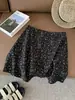 Falda de Flores Estilo Coreano Línea A para Mujer, Cintura Alta, Adelgazante, Anti-Exposición, Falda Corta Negra, Nuevo Estilo de Verano, Falda de Margaritas Pequeñas