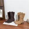 Botas Western Apiladas Nuevas Otoño/Invierno 2026 para Mujer Venta Directa de Fábrica Botas de Gamuza Arrugadas de Media Caña Botas Retro con Tacón Grueso para Mujer