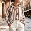 Camisa de Chifón para Mujer de Manga Larga a Rayas Retro Nueva de Primavera y Verano Transfronteriza Europea y Americana Estilo Holgado de Vacaciones Camisa de Playa