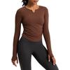 Otoño e Invierno Nueva Ropa de Yoga para Mujer Enterizo Cuello en V Deportivo Manga Larga Ajustada Camiseta para Correr Fitness Ropa Top