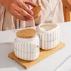 Meichenda Vajilla Japonesa Creativa Cocina Cerámica Botella de Aceite Botella de Salsa de Soja Vinagre Botella de Aceite Olla de Vinagre Olla de Condimentos con Bambú y Madera