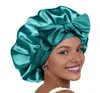 Gorro de Dormir Satinado Transfronterizo Gorro de Dormir Imitación Seda Sombrero Ancho de Satén Gorro de Dormir con Lazo para Cabello Rizado de Mujer