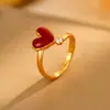 Anel Aberto Angolano com Gota de Óleo Vermelho para Mulheres, Estilo Vintage, Anel Único para Dedo Indicador, Fashion, Luxo Leve, Joia de Alta Qualidade