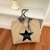 Bolsa de Lona Estilo Coreano Estrella de Cinco Puntas Cierre de Cordón Correa para el Hombro Tejida Gran Capacidad Bolso de un Solo Hombro Estudiante Viaje Diario Bolsa para Mujer