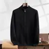 Suéter de cachemira de otoño e invierno para hombre, cárdigan con cuello vertical y cremallera, cárdigan de color liso, chaqueta de punto gruesa, suéter informal