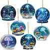 7 piezas bola de vidrio de esponja colgante de madera regalo creativo de vacaciones serie oceánica decoración de árbol de Navidad fiesta colgante