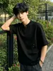 Fabricante Original Verão Masculino Manga Curta Gola V Estilo Coreano Tendência Cor Sólida Roupa Masculina Camisa Básica Preta e Branca