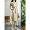 Grande Promoção Processamento Cor Pura Casual Elegante Gola Meio Aberta Cintura Primavera Novo Commuter Emagrecimento Visual Vestido de Linha A