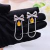 Novo Arco Rosa Diamante Gotas Longo Borla Brincos All-match Delicado Doce Strass Pequeno Chanel Brincos de Diamante Amarelo
