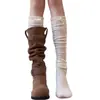 Meias até a panturrilha com acabamento em renda Meias de Primavera e Outono para Crianças Meias para Botas Meias JK Estilo Japonês Branco Visual Slim Meias Longas