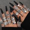 Nuevo Anillo Retro Exagerado Transfronterizo de Hip-Hop Oscuro con Calavera Araña Diamante Carta de Juego Juego de 24 Piezas Joyería Punk