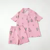 Atacado transfronteiriço de novos pijamas de algodão nuvem para mulheres, populares no verão, conjunto fofo de roupas caseiras com shorts de manga curta e desenhos animados