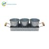 Maceta redonda de hierro galvanizado con asa de madera y bandeja para jardinería, maceta con tapa de metal, maceta para tres flores