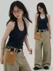 Impresionante camisola estilo coreano con cuello halter para mujer, top de verano sin mangas de cuello en U ajustado con un toque único de alta gama para un look sexy