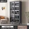 Librero de madera maciza con puertas de cristal, gabinete de almacenamiento integrado para pared para sala de estar, librero de pie y vitrina para uso doméstico