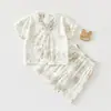 Conjunto de Verão Dividido para Bebê, Fino, Algodão Tianzhu Gaze, Manga Curta, Shorts, Roupa de Casa Infantil